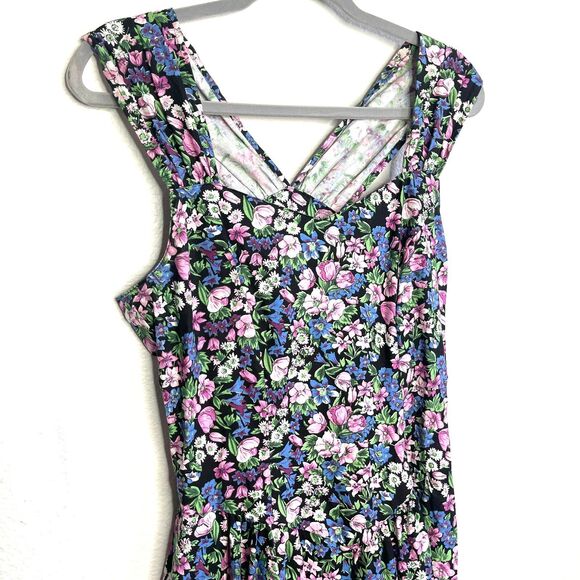 VTG 1980s Floral Maxi Dress Sweetheart Neck Black Multicolor Rayon Size 9 Medium - Picture 10 of 16